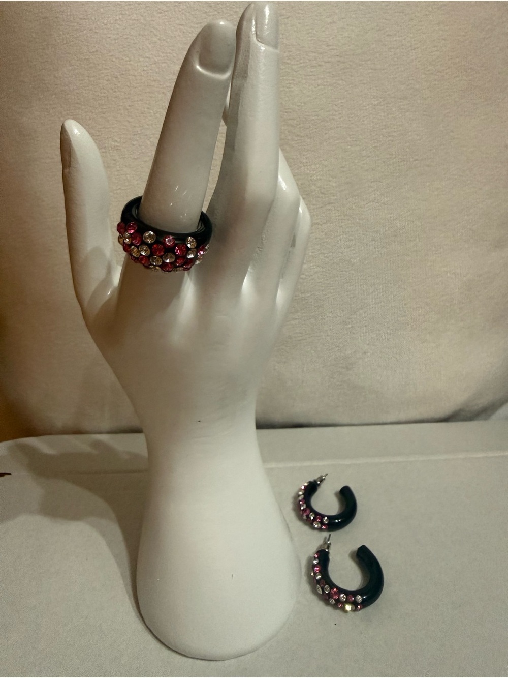 ✨ Y2K Style Chunky Black Rhinestone Ring & Hoop Earring Set ✨